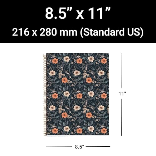 Miquel Rius M Fashion 4 Subject Notebook, Lined 11" x 8.5" Heavyweight Paper, 120 Sheets (Subjects Separated by color), 3 Hole Punched, Micro-Perforated, British Bloom Cover