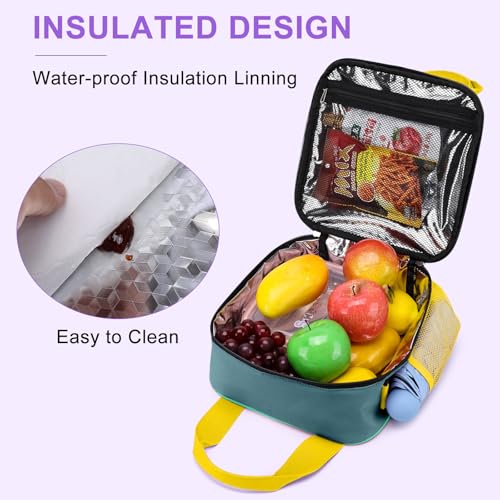 Lunch Box for Kids, Large Double-Insulated Lunch Bag for Boys, Cooler Bag Back to School Thermal Reusable, Cute Preppy Students Lunch Tote Pail with Water Bottle Holder, Blue & Green