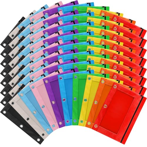 Pencil Pouch for 3 Ring Binder, 80 Pack Zipper Pencil Pouches/Case in Assorted Color, Durable Binder Pencil Pouch/Bag for Office School Supplies (10 Colors)