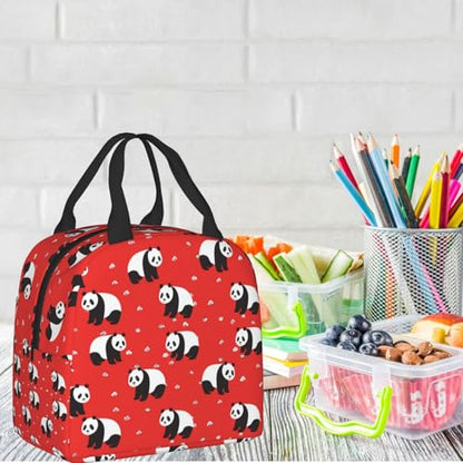 Panda Red Lunch Box - Insulated Lunch Bags for Kids Boys Girls Reusable Lunch Tote Bags, Perfect for School/Camping/Hiking/Picnic/Beach/Travel - color: Panda Red
