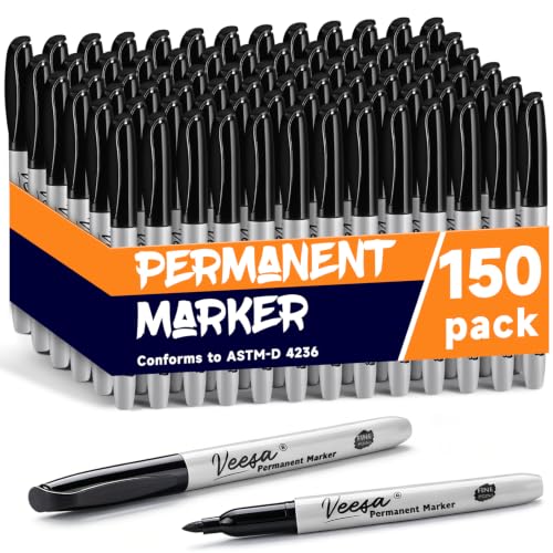 VEESA Permanent Markers Black, 1-Second Quick Drying, Fine Tip, 150 Count | Designed for Laboratory, Office - size: 1 Count (Pack of 150)