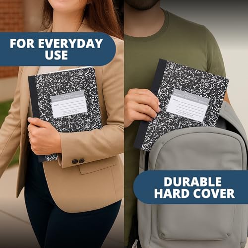 ROARING SPRING Hard Cover Composition Notebook, 48 Pack, Black Marble Comp Book, 9.75″ x 7.5″, College-Ruled with Margin, 80 Sheets (160 Pages), Made in USA
