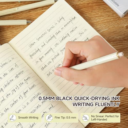 Beige Cream Gel Pens 12PCS Value Pack, Cute Aesthetic Neutral Black Ink Retractable Pens, 0.5mm Fine Point Quick Dry Smooth Writing for College School Supplies, Note Taking & Office Essentials - color: 12 Beige Black Ink