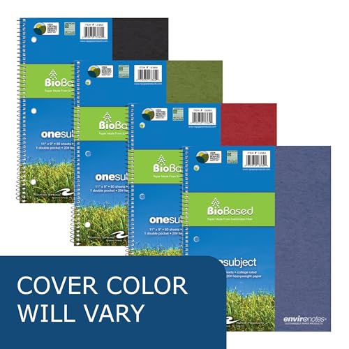 ROARING SPRING Environotes College Ruled Spiral Notebook, 1 Subject Recycled School Notebook with Storage Pocket, 11" x 9", 80 Perforated Sheets 20 lb Paper, 3 Hole Punched, Made in USA - size: 11" x 9" 80 Sheets (Pack of 1)