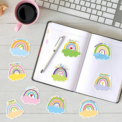 Xqumoi 30 Pack Boho Rainbow Teacher Sticky Notes - Spring Self Sticky Notepads Writing Memo Pads Teacher Appreciation Gift Back to School Office Supplies Birthday Party Favors Goodies Bag Fillers - style: Boho Rainbow (Teacher)