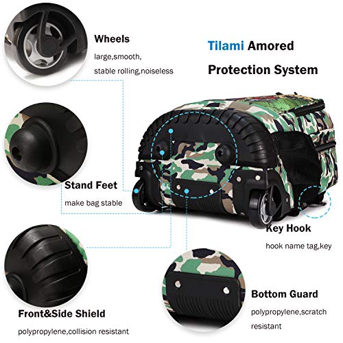 Tilami Rolling Backpack 19 inch Wheeled Cute LAPTOP Boys Girls Travel School Student Trip, Dinosaur - color: Dinosaur