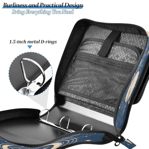 3 Ring Zipper Binder Bohemian Art Sun Moon Binders Bag with Shoulder Strap 500 Sheets Paper Organizer Trapper Keeper Documents Storage File Folder for School Office - color: A2393