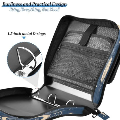 3 Ring Zipper Binder Bohemian Art Sun Moon Binders Bag with Shoulder Strap 500 Sheets Paper Organizer Trapper Keeper Documents Storage File Folder for School Office - color: A2393