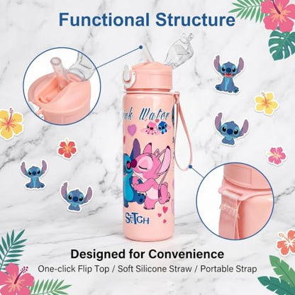 Cartoon Huntrix Water Bottle for Girls, 25oz Leak Proof with Straw Lid, Gifts for Girls (Pink Stitch) - color: Pink Stitch