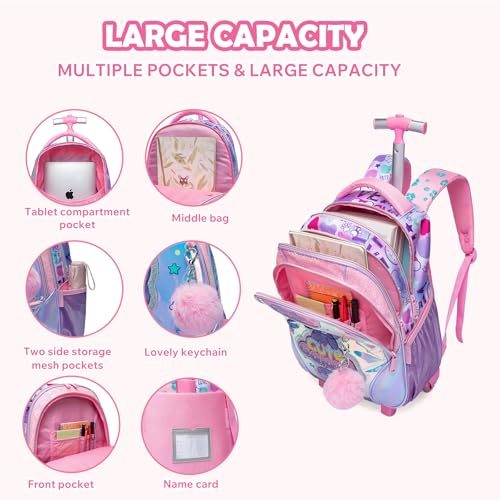 Kids Rolling Backpack for Girls TPU Material Bear Trolley Suitcases Luggage with Wheels Bookbag Wheeled 3pcs on Lunch Box Pencil Case Elementary Teenagers Pink for Girls Age 5-12 - color: Pink-0130-xiong