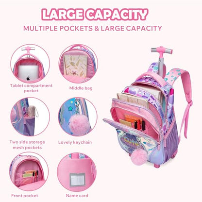 Kids Rolling Backpack for Girls TPU Material Bear Trolley Suitcases Luggage with Wheels Bookbag Wheeled 3pcs on Lunch Box Pencil Case Elementary Teenagers Pink for Girls Age 5-12 - color: Pink-0130-xiong