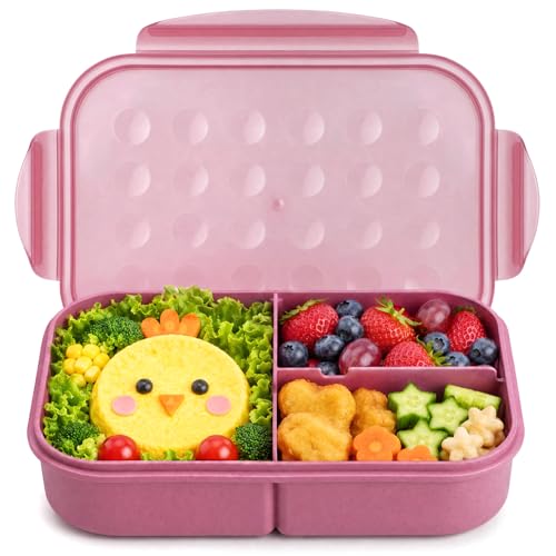 MISS BIG® Bento Lunch Box for Kids, 1150ml, 3 Compartments, Rose Pink | Rose pink kids lunch box for school, daycare, snacks, light meals, picnic food, and daily carry. - color: Rose Pink, size: 1150ml