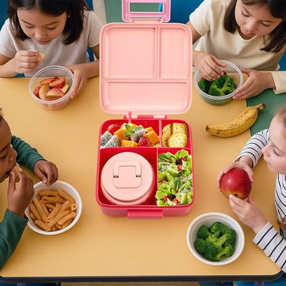 Bento Lunch Box for Kids with 8oz Soup Thermo Leak-Proof Lunch Food Containers with Snack Sauce Container for Kid Girls Boys to School (Pink Mermaid) - color: Cartoon Pink Mermaid