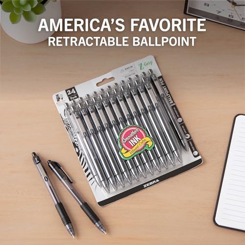 Zebra Pen Z-Grip Retractable Ballpoint Pen, Smooth-Flowing Black Ink, 1.0mm Medium Point, School & Office Supplies, Ideal for Note-Taking, Journal and Planner Use, 24-Pack (12221) - color: Black G