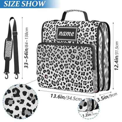 Kcldeci Personalized Zipper Binder 3 Ring，Animal Leopard Gray Colors Custom Zipper Binder Organizer 1.5inch for School and Office Expanding File Folder - color: E20