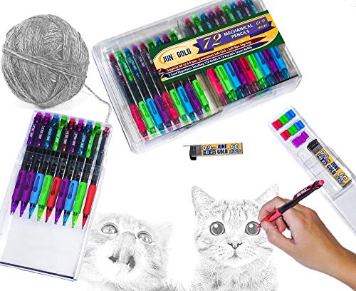 June Gold 72 Mechanical Pencils, 0.9 mm HB #2, 160 Lead & 16 Eraser Refills | 2 Lead Dispensers, Break Resistant Graphite, Convenient Side Click, Soft Non-Slip Grip