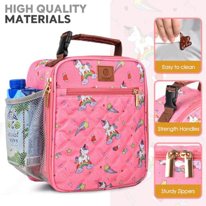 Genteen Kids Lunch Box Insulated Soft Mini Cooler with Bottle Holder, Lightweight Reusable Easy-Clean Lunch bag for Girls, Boys Back to School-Unicon - color: Unicon