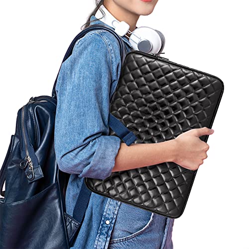 TRIUMPH VISION Puffy Laptop Sleeve Pouch Case Protective Bag Lined Padded | Puffy Laptop Case 11 12 in Quilted Leather Protection Shockproof Cushion Padding Fashion with Pocket Safe Black - color: Black Quilted, size: 11-12 Inch