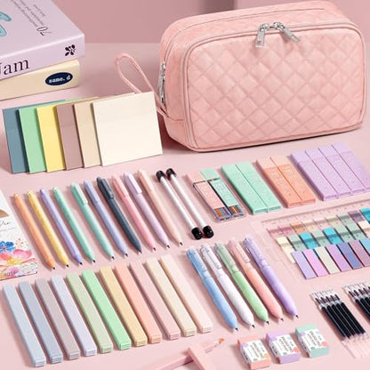 62PCS Aesthetic School Supplies with Cute Pencil Case, Pastel Highlighters Black Ink Gel Pens Mechanical Pencils Kit, Back to School Supplies College Essentials Preppy Stationary Set for Student Girls - color: Blue