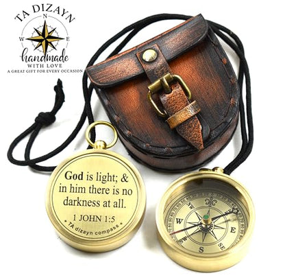 For I Know The Plans I Have For You, Jeremiah 29:11, Solid Brass Directional Engraved Compass, Baptism Gifts for Boys Girls, First Communion, Christian Gifts for Men, First Confirmation Gifts for Boys - style: # God is Light-1 John 1:5