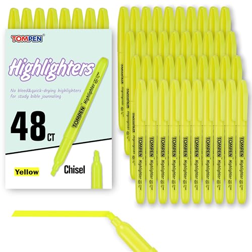 Highlighters Yellow 48 Pack,Bible Highlighters No Bleed–Bulk Chisel Tip High Lighter Markers Set for School, Office,Study,Journaling–Smear-Free,Quick Dry–Fluorescent Pens for Teachers
