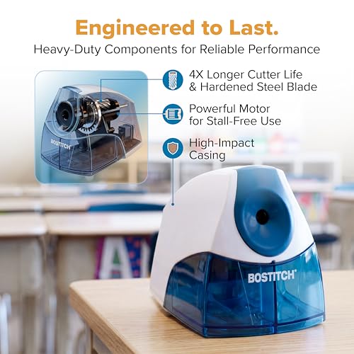 Bostitch Office Electric Pencil Sharpener for Classroom and Desk Use, Blue - color: Blue