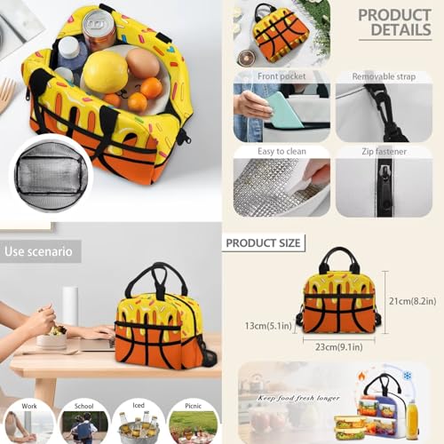 Ice Cream Basketball 3PCS Backpacks for Boys Girls, 3 in 1 School Bag with Insulated Lunch Box Pencil Case for Middle High School Students - color: Ice Cream Basketball