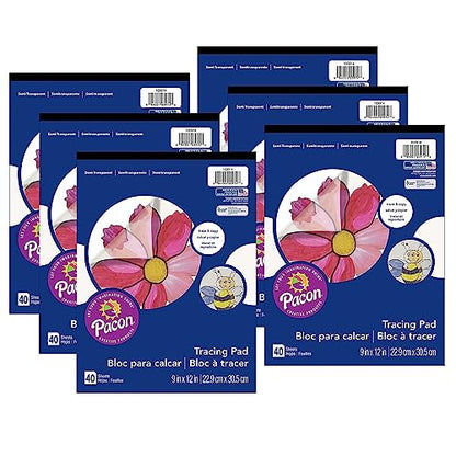 Art Street Prang Tracing Paper Pad, 9" x 12", Translucent, 40 Sheets Per Pad, 6 Pads (PAC103914-6)