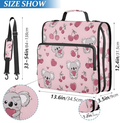 3 Ring Zipper Binder Koala Pink Cherry Binders Bag with Shoulder Strap 500 Sheets Paper Organizer Trapper Keeper Documents Storage File Folder for School Office - color: A2809