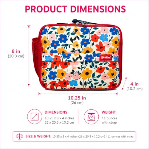 Yumbox Kids Insulated Lunch Bag, Holds Lunch Box & Bottle, Poppy Flowers | Holds Lunch Box & Water Bottle | 3 Ways to Carry | Interior Zipper Pocket | Insulated EVA Lining | Wipe-Clean Fabric - color: Poppy Red