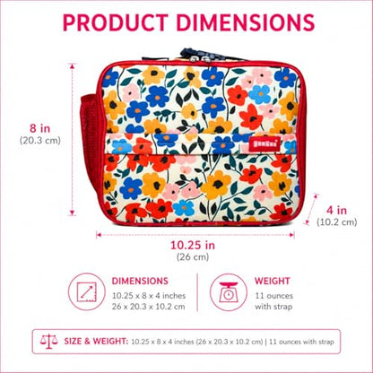 Yumbox Kids Insulated Lunch Bag, Holds Lunch Box & Bottle, Poppy Flowers | Holds Lunch Box & Water Bottle | 3 Ways to Carry | Interior Zipper Pocket | Insulated EVA Lining | Wipe-Clean Fabric - color: Poppy Red