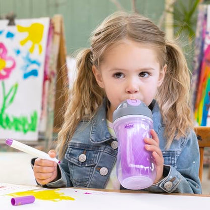 Chicco Insulated Straw Sippy Cup 12+ Months, 9oz Toddler Training Cup with Spill-Free Flip-Top Lid, BPA-Free 2-Pack, Dream Pink/Purple - color: Dream Pink/Purple, size: 9 Ounces