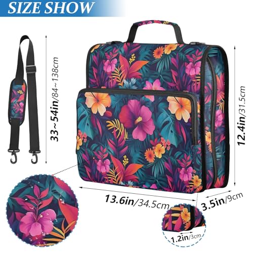 Orange Red Hibiscus Flower Zipper Binder 3 Ring with Handle and Shoulder Strap, 500 Sheet Binder Organizer Capacity & Multi-Pockets for School Office - color: A6718