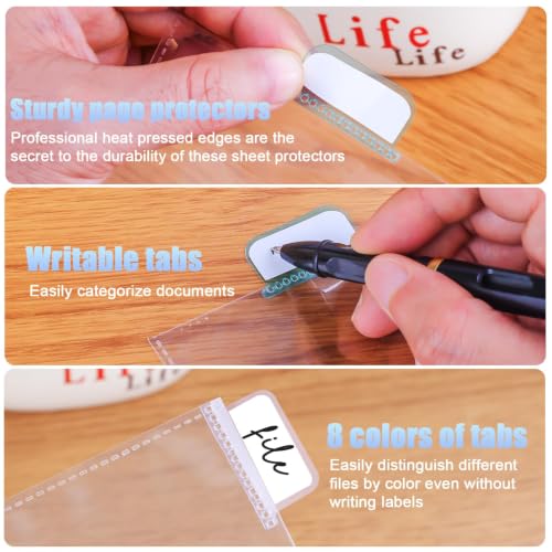 HABGP 16Pcs/2 Set Clear Sheet Protectors for 3 Ring Binder Letter Size, 8 Tab Plastic Dividers With Pockets and Tabs, Page Protectors 8.5x11 - size: 2 Set (16 Pcs)