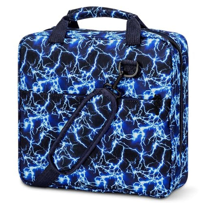 Zipper Binder Folder Keeper with Strap 2 Inch 3 Ring Multi-Pocket Zipper Bag for 13" Laptop 5-tab Expanding File Folder for Women Men Office Middle High School(Blue,Lightning) - color: Blue, style: Lightning