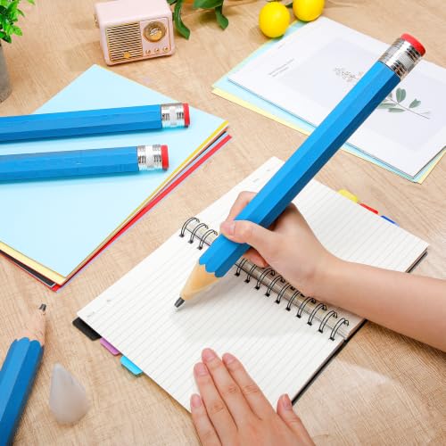 Tinlade 6 Pcs Wooden Jumbo Pencils for Prop, Funny Huge Blue Giant Pencil 14 Inch for Home and School Supplies, Kids, Preschoolers - color: Blue