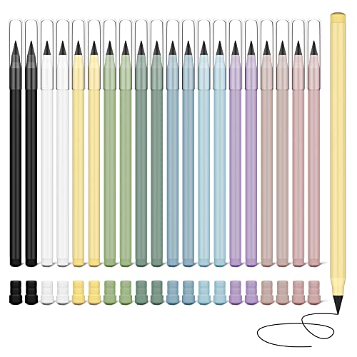 Ainiv Everlasting Pencil - 20 Pack Infinity Pencils with 20 Extra Erasers, Ideal for Home, Office, School Writing & Drawing - color: 20 Pieces-Morandi Colors