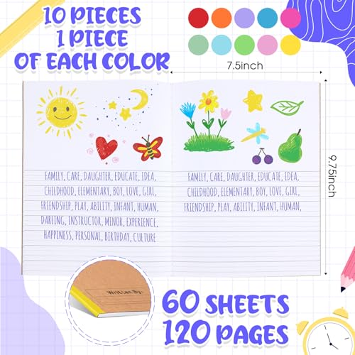 Henoyso 10 Pcs 120 Pages Primary Composition Notebooks K-2, Primary Journal Grades K-2, Writing Journal Practice Notebook for Kids in Preschool, Kindergarten, Back to School Supplies (Stylish) - color: Stylish Color