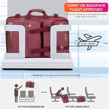 WITZMAN Canvas Travel Backpack for Men Large Laptop Backpack Fits 16 Inch | Expandable 32L to 42L, Carry-on Airline Approved Convertible Shoulder Rucksack, For Vacation, Overnight Trip, A6617 Red - color: Red