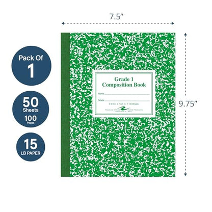 Roaring Spring Grade One Composition Book, 10 x 8 Inches, 50 Sheets (77920) - color: Green (Grade 1), size: 9.75" x 7.75" 50 Sheets (Pack of 1)