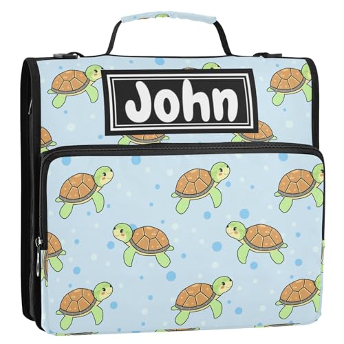 Cartoon Turtles Blue Print Custom Zipper Binder Bag 3 Ring with Shoulder Strap & Handle Personalized Binder Bag Expandable File Folder for School - color: Multi-cartoon Turtles Blue