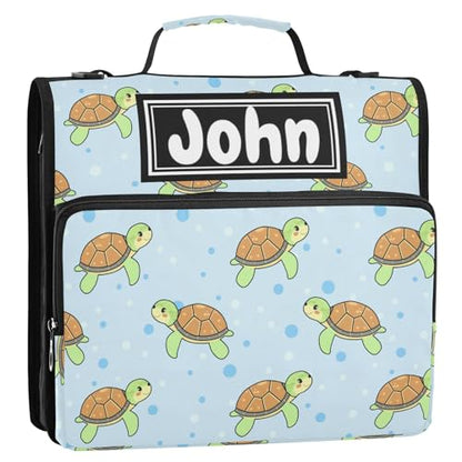 Cartoon Turtles Blue Print Custom Zipper Binder Bag 3 Ring with Shoulder Strap & Handle Personalized Binder Bag Expandable File Folder for School - color: Multi-cartoon Turtles Blue