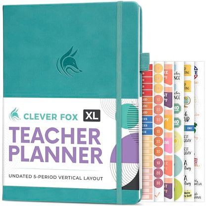 Clever Fox Teacher Planner, School & Homeschool Book, A4 Size Turquoise | Undated, 8.5x11, lay-flat binding, heavy-duty hardcover, teacher lesson weekly & daily planner, homeschool supplies - color: Turquoise, size: A4 (8.5" x 11")
