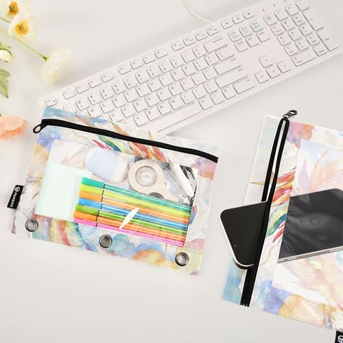 Evil Dragon Binder Pouches 3 Ring for Boys Girls School Office College Supplies Dinosaur Volcano Pencil Pouches Case Bag with Clear Window and Zipper 2 Pack - color: Fire Dragon