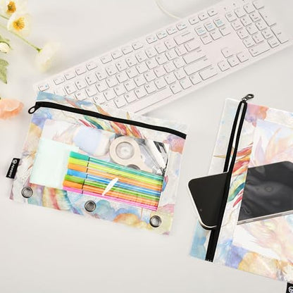 Evil Dragon Binder Pouches 3 Ring for Boys Girls School Office College Supplies Dinosaur Volcano Pencil Pouches Case Bag with Clear Window and Zipper 2 Pack - color: Fire Dragon