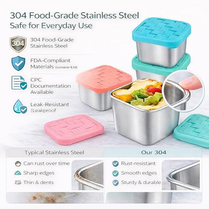 4PC 6oz Stainless Steel Snack Containers for Kids, BPA-Free Metal Toddler Snack Containers with Silicone lids, Leakproof Reusable Lunch Containers for School, Travel, Bento, Daycare - color: Soft Tones