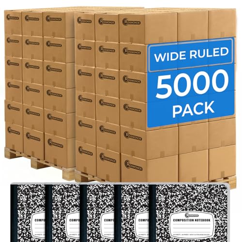 Rosmonde 5000 Pack (Pallet) Composition Notebooks Bulk, Wide Ruled, Jumbo Pallet of Composition Notebooks, 100 Sheets (200 Pages), 9-3/4 x 7-1/2, Bulk Supplies for School & Office, 4-7 Days Transit - size: 5000 Pack, style: Black Marble
