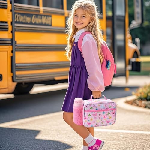 RHCPFOVR Kids Lunch Bag - Insulated Lunch Box for Boys Girls,Washable Lunch Bag and Reusable Toddler Leak-proof Lunchbox for School and Daycare - color: Pink Flowers