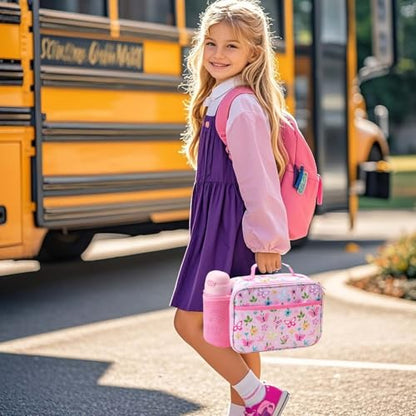 RHCPFOVR Kids Lunch Bag - Insulated Lunch Box for Boys Girls,Washable Lunch Bag and Reusable Toddler Leak-proof Lunchbox for School and Daycare - color: Pink Flowers