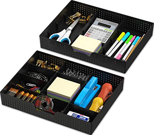 Simple Houseware Drawer Organizer Tray, 9 Compartments, 2-Pack, Black | Adjustable Compartments For Office, Makeup, and Craft Drawer or Desktop Storage - color: Black, size: 2 Pack
